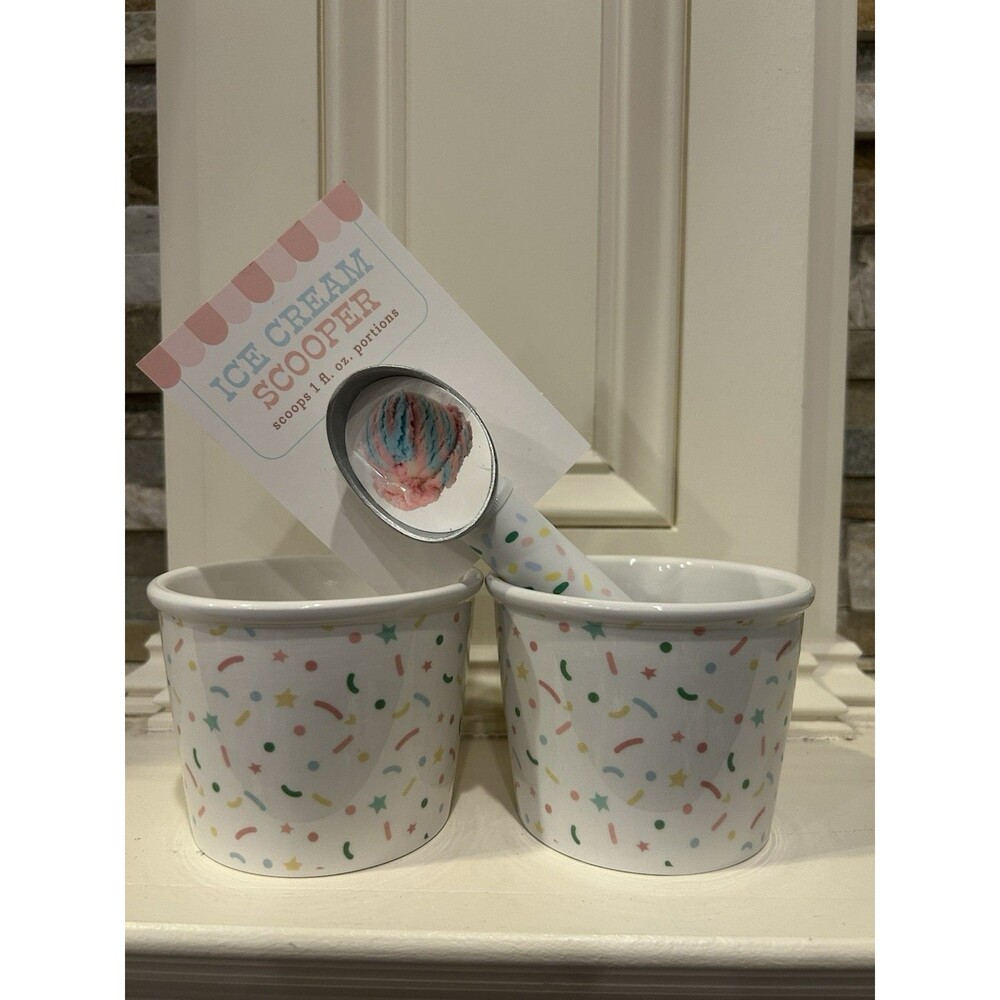 Target Bullseye Playground Icecream Ceramic Bowls Set with Sprinkles & Scooper